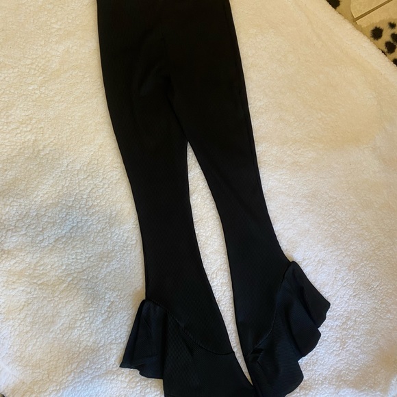 Womens Black TopShop Stretchy Ribbed Leggings Pants with Bell bottoms - Picture 2 of 7